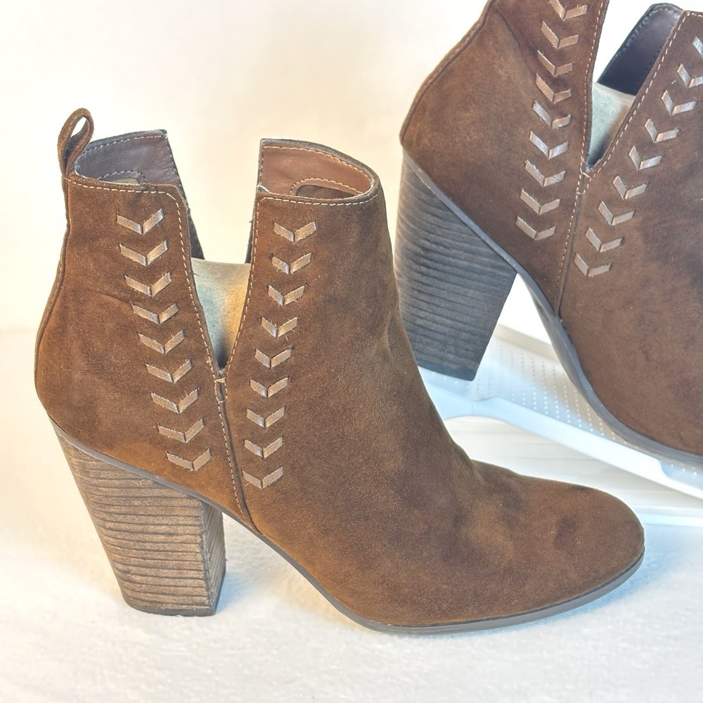 Carlos Santana Brown Ankle Boots Booties Haley High Heels Faux Suede 9.5M Womens